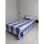 Juego De Sábana Mariol Individual 100% Algodón Premium Azul Acero Sol Y Luna Azul