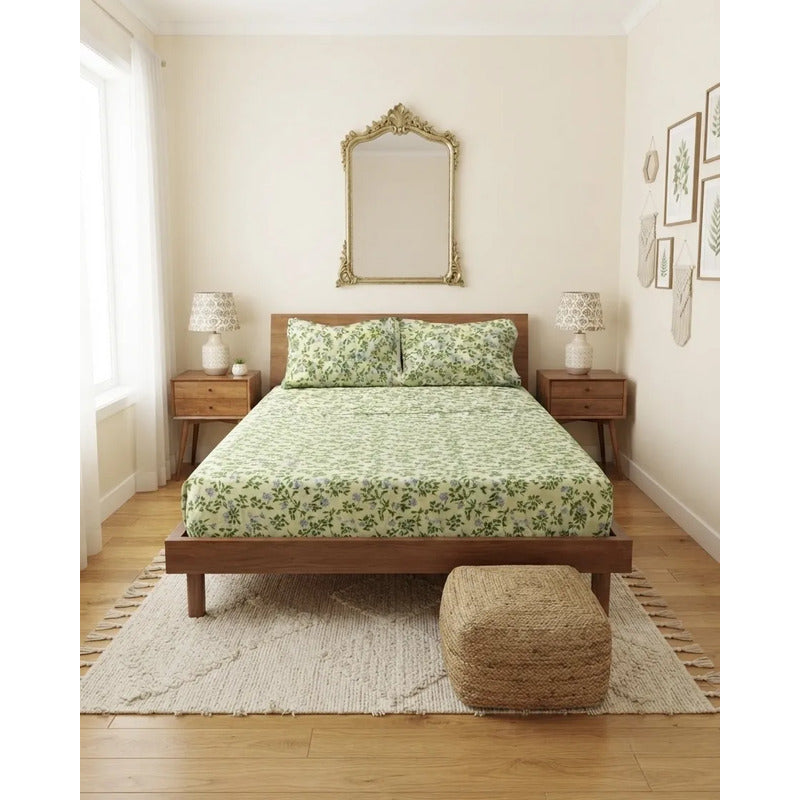 Juego De Sabanas Franela Mariol 100% Algodón Matrimonial Verde Claro Floresta Verde Claro