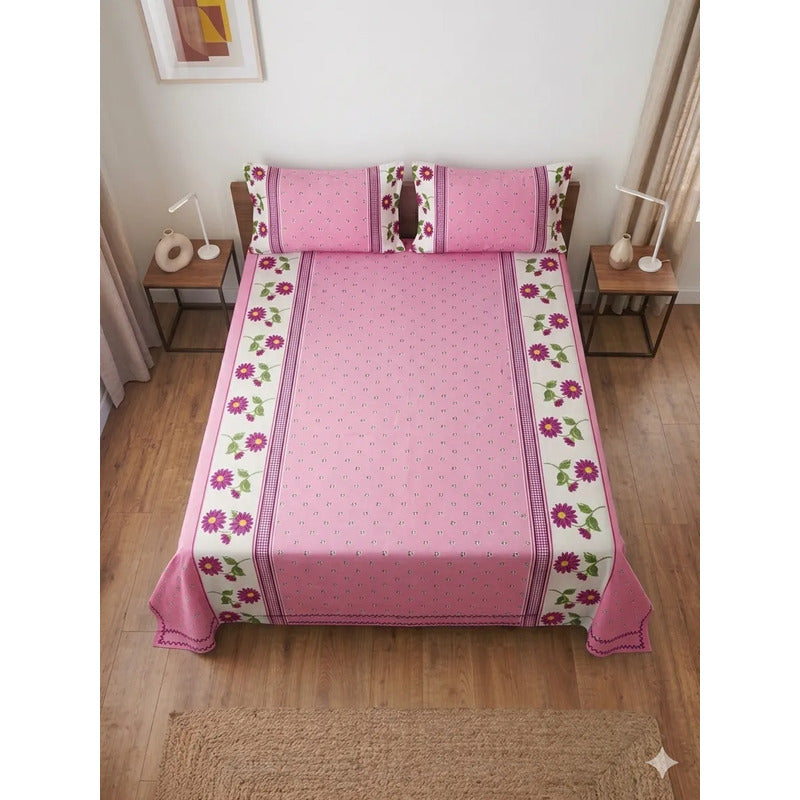 Juego De Sabana Matrimonial 100% Algodón Suaves Y Frescas Rosa Mini Flor Rosada
