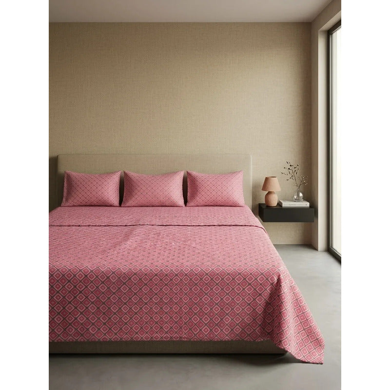Sábana King  Bramante Cajón Amplio 100% Algodón Super Suave Rosa Chicle Cuadro Espiral Rosa