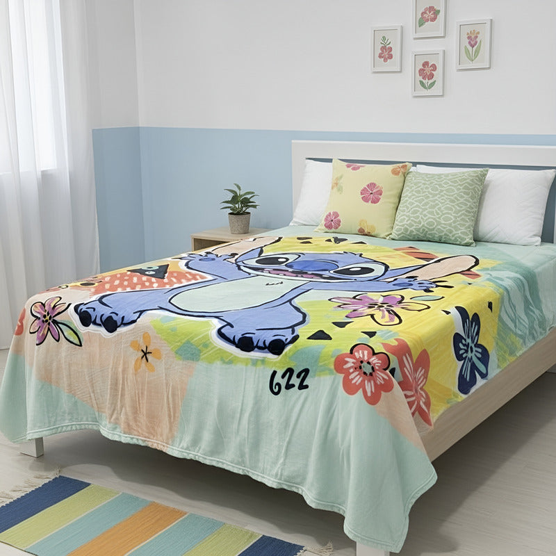 Frazada Providencia Disney Matrimonial Stitch Colorido Cian