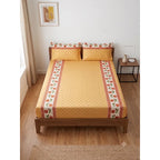 Sábana De Cajón Matrimonial +2 Fundas De Almohada Algodón Naranja Claro Mini Flor Naranja