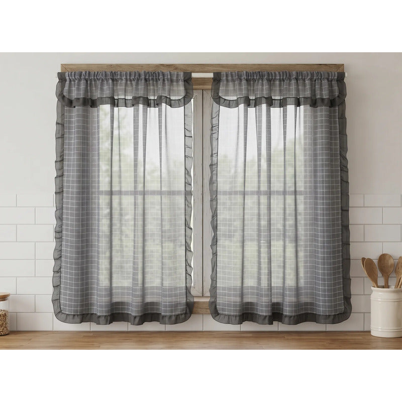 Juego De Cortinas 2 Paneles 2.50x1.95 De Ventana Transparent Gris