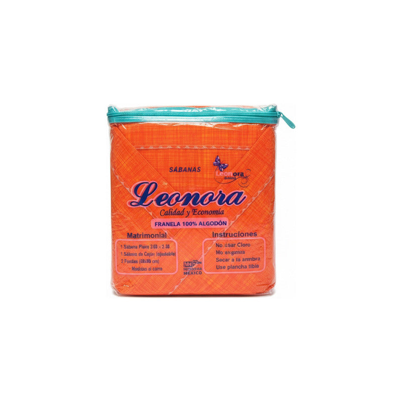 Juego De Sábanas Matrimonial Leonora Franela Planchada 2mts Coral Naranja Rayada