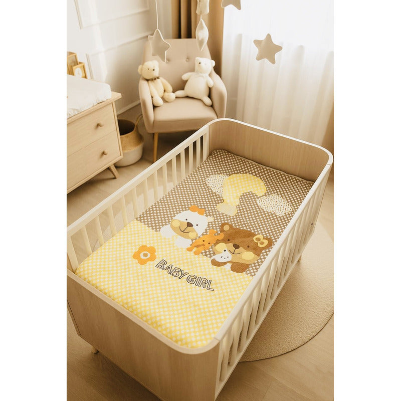 Cunero Baby Plus Leonora Para Bebe Térmico Y Super Suavecito Ositos Y Mono Marrón Claro