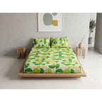 Sábana De Cajón Matrimonial +2 Fundas De Almohada Algodón Verde Circular Verde