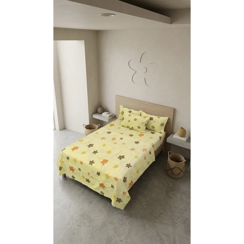Juego De Sabanas Franela Mariol 100% Algodón King Size Amarillo Bloom Amarillo