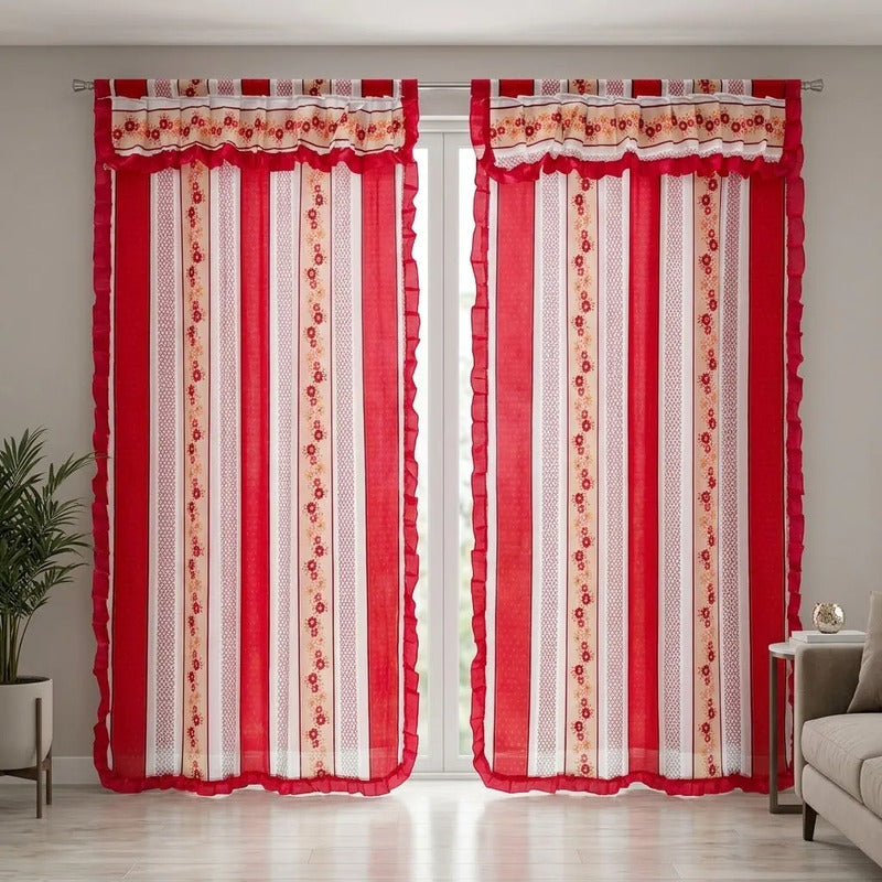 Cortinas Estampadas Para Ventana Con Forro Interior 2.9x2m Rojo