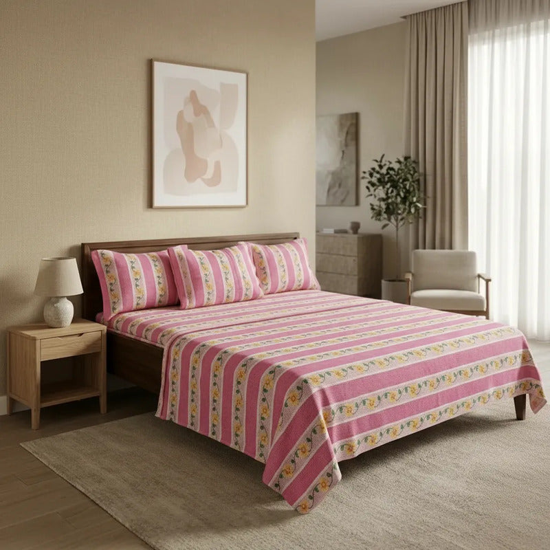 Sábana King  Bramante Cajón Amplio 100% Algodón Super Suave Rosa Chicle Pétalo Pop Rosa