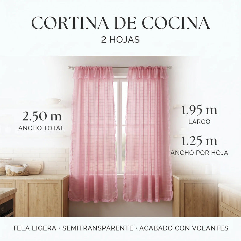 Juego De Cortinas 2 Paneles 2.50x1.95 De Ventana Transparent Rosa Claro