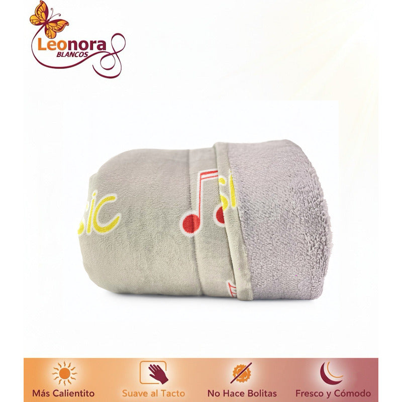 Cobertor Borrega Amanecer | Matrimonial, Suave Y Acolchado Notas Musicales Gris