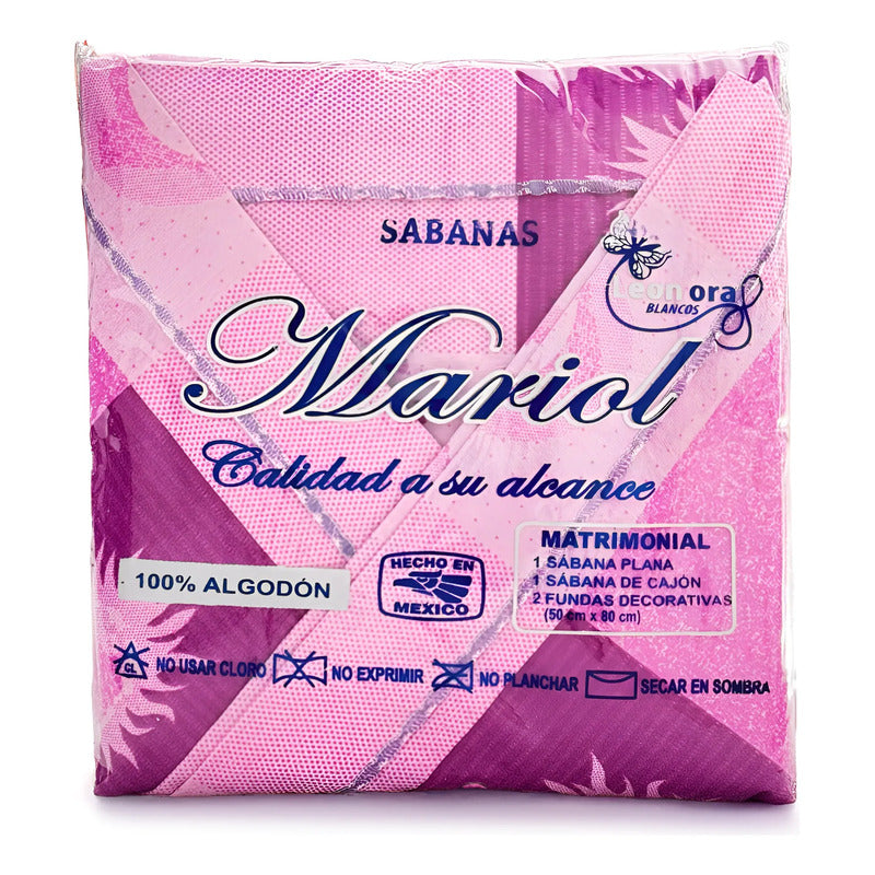 Juego De Sabana Matrimonial 100% Algodón Suaves Y Frescas Violeta Soles Y Lunas Morado