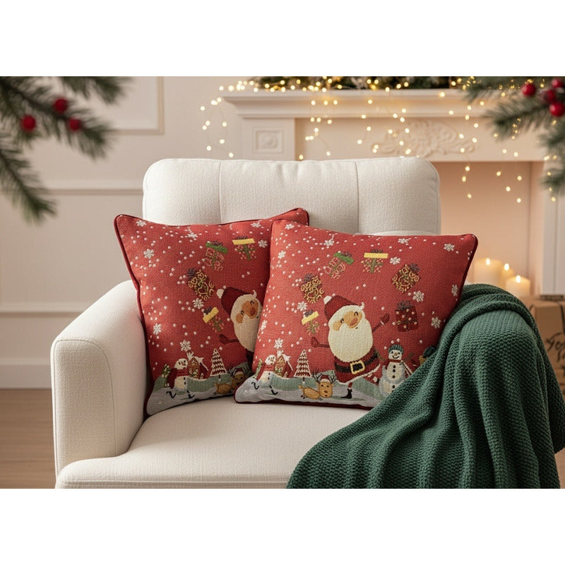 Kit Navideño: Camino De Mesa, Pie De Árbol, Fundas Y Tapete Rojo Santa Y Regalos