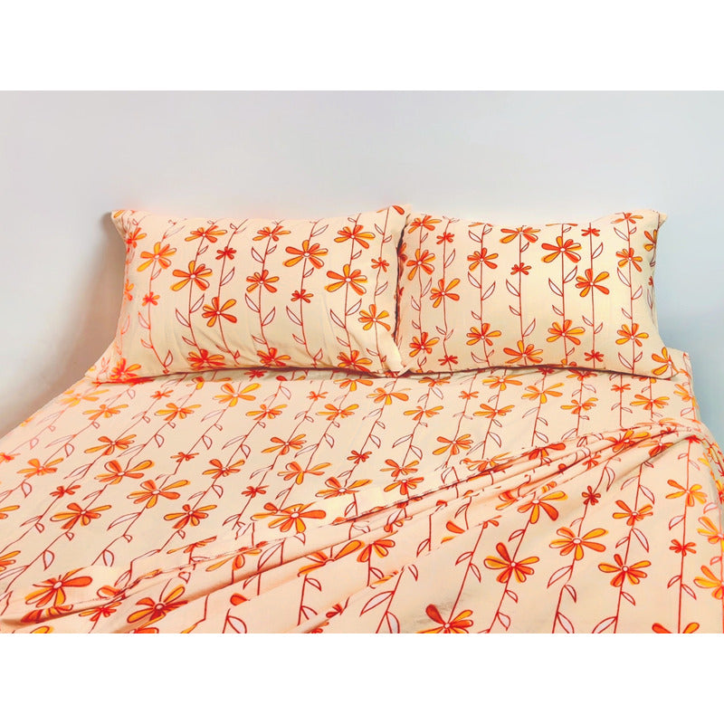 Juego De Sabanas Franela Mariol 100% Algodón Matrimonial Naranja Claro Cempasuchil