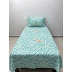 Juego De Sábana Mariol Individual 100% Algodón Premium Turquesa Mosaico Turquesa