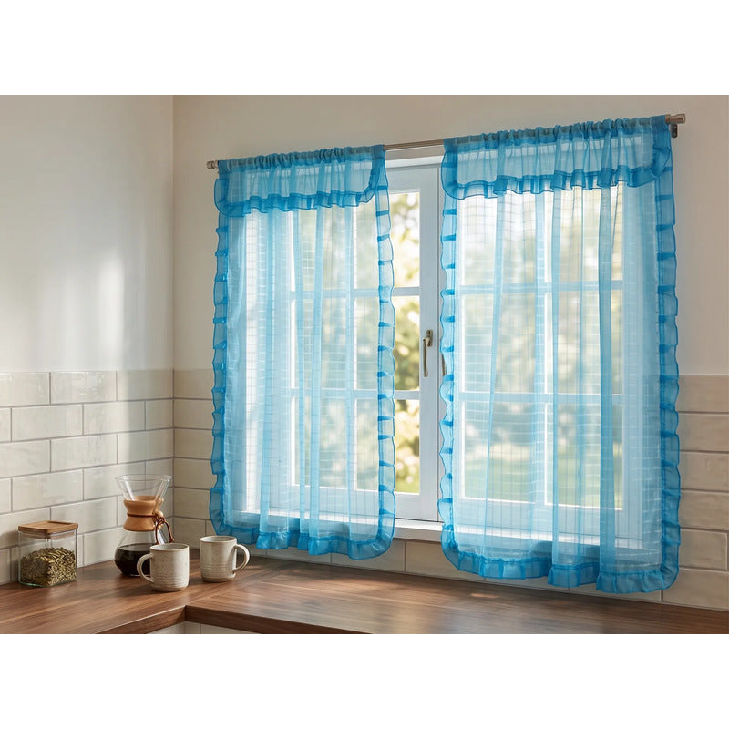 Juego De Cortinas 2 Paneles 2.50x1.95 De Ventana Transparent Celeste