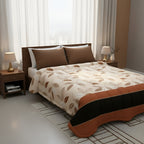Cobertor Doble Vista Micro Grabado Amanecer Matrimonial Hojitas Naranjas Naranja