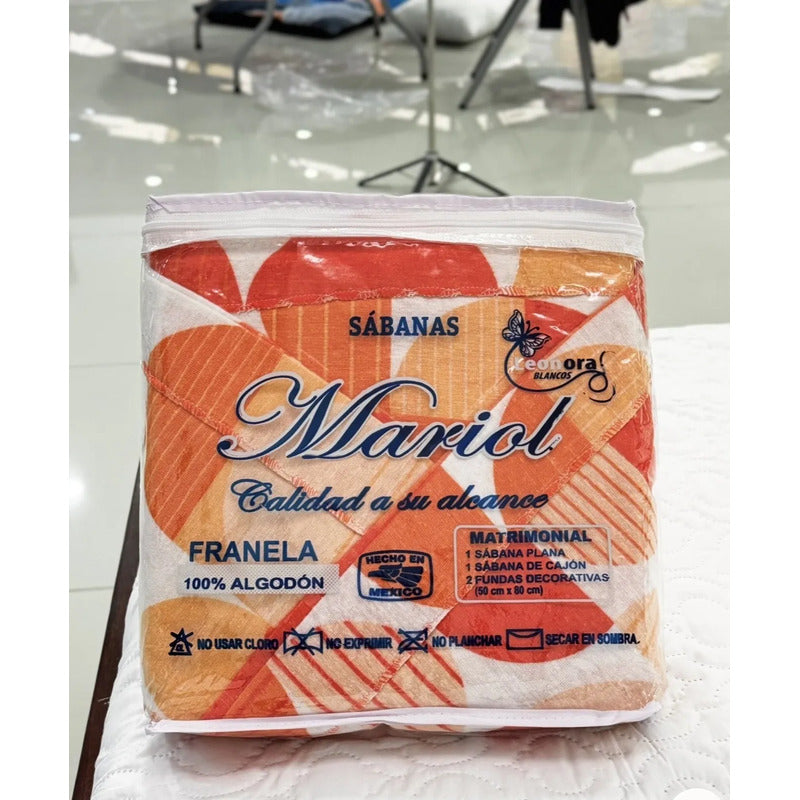 Juego De Sabanas Franela Mariol 100% Algodón Matrimonial Naranja Circular Naranja