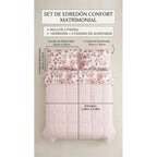 Edredón Acolchado Doble Vista Matrimonial Con Fundas Rosa Floreado