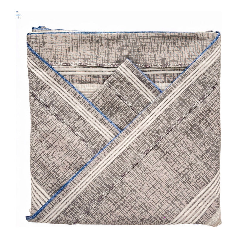 Juego De Sabanas King Size Leonora Percal Algodón 144h. Gris Rayas Azules