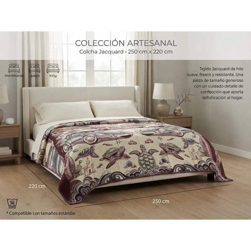 Colcha De Hilo Jacquard Leonora Premium Matrimonial Amplia Terracota Ban Vino