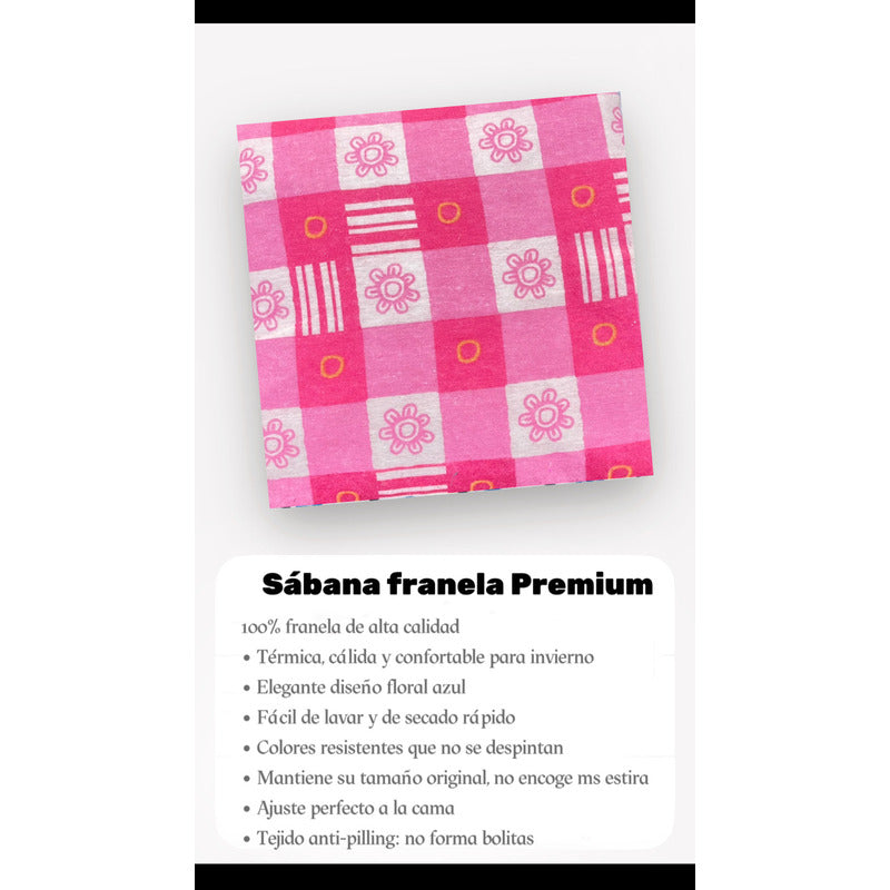 Juego De Sabanas Franela Mariol 100% Algodón Matrimonial Rosa Cuadro Flor Rosa