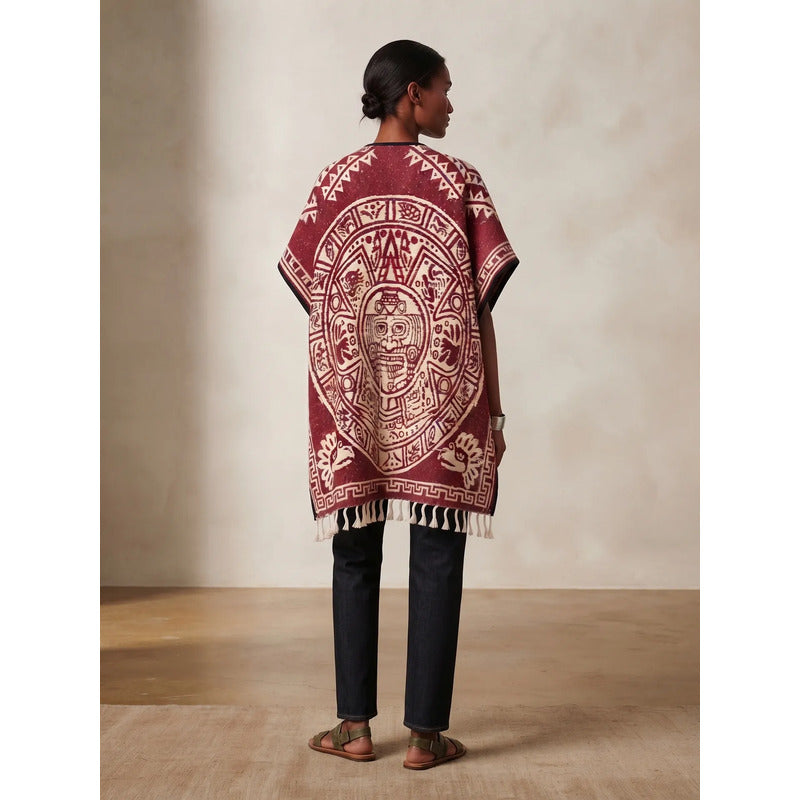 Jorongo Poncho Gaban Afelpado Unitalla Artesanal Grande Rojo Guerrero Aguila 1mx1m