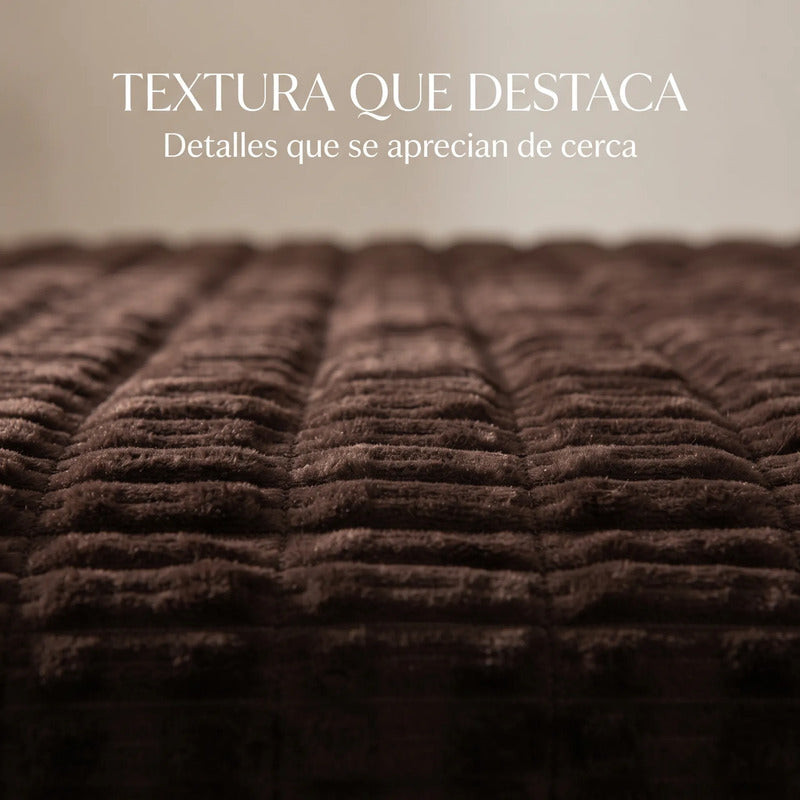 Edredón Matrimonial Acolchado Doble Vista Textura Térmica Marrón Obscuro Piel De Conejo