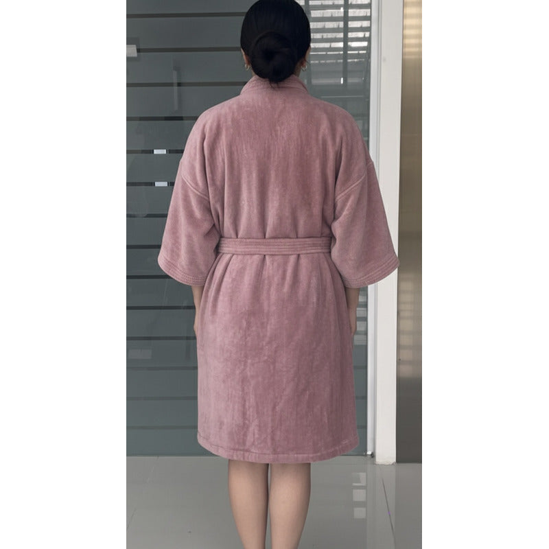 Bata De Baño Leonora Rasurada 100% Algodón Super Absorbente Rosa Peach M-l
