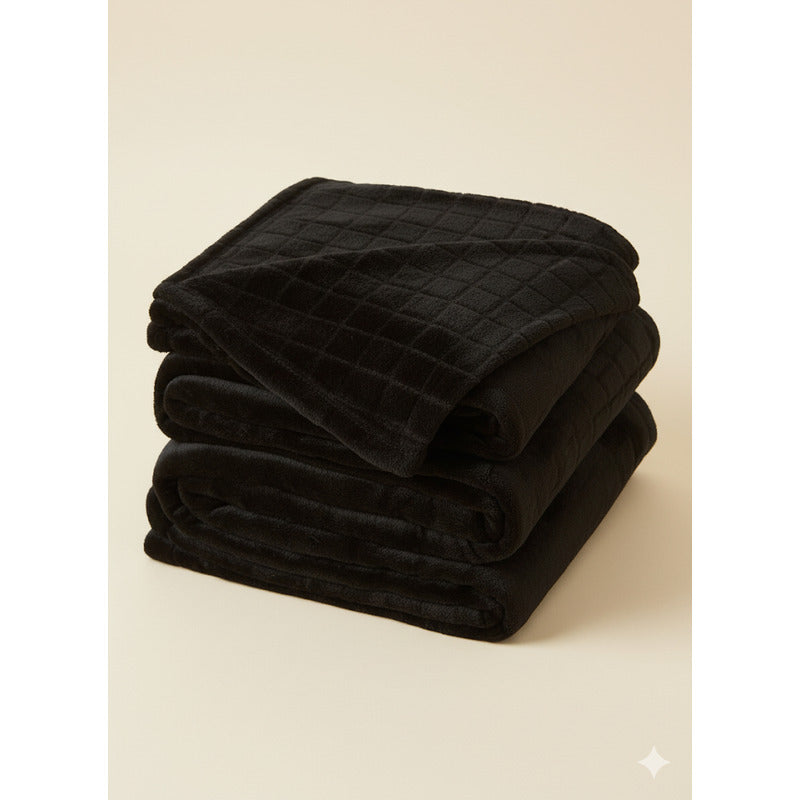 Frazada Térmica Leonora Matrimonial Extra Suave-grabada Cuadros Negro Negro