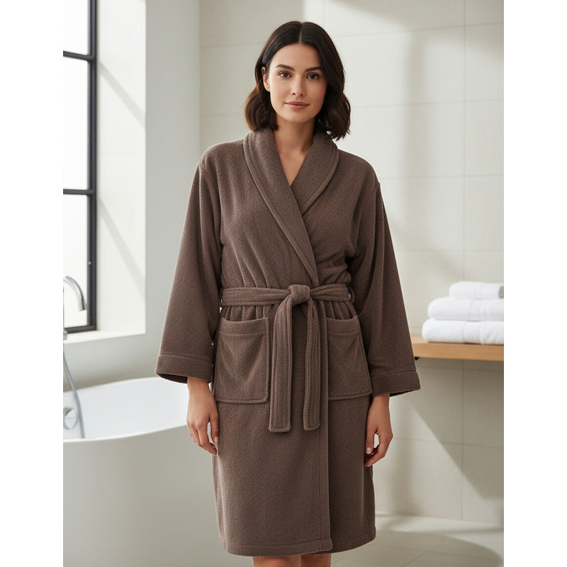 Bata De Baño Leonora Rasurada 100% Algodón Super Absorbente Marrón Café M-l