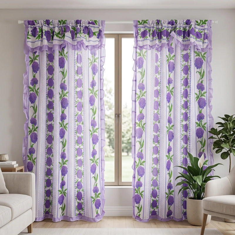 Cortinas Estampadas Para Ventana Con Forro Interior 2.9x2m Índigo