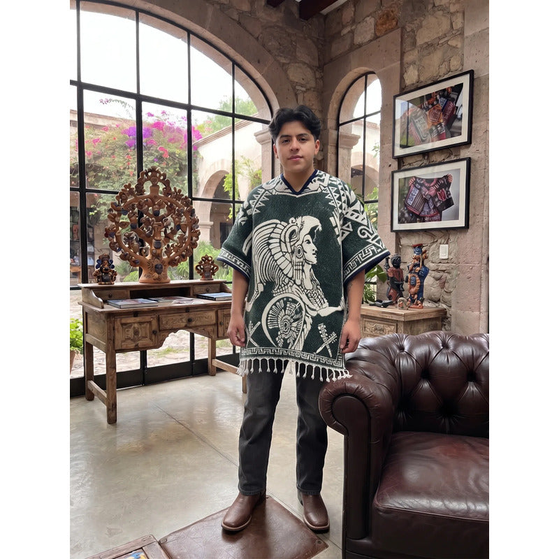 Jorongo Poncho Gaban Afelpado Unitalla Artesanal Grande Verde Guerrero Aguila 1mx1m