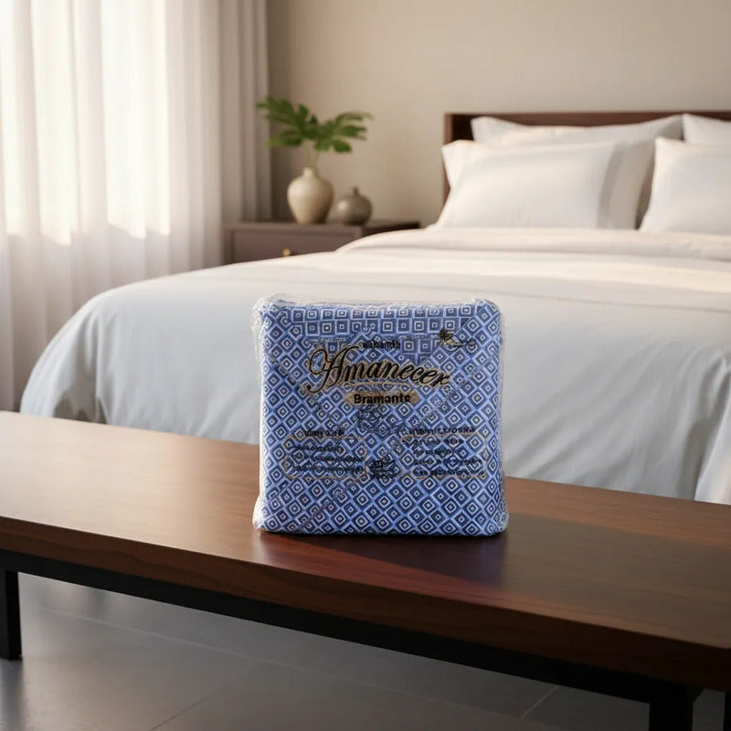 Sábana King  Bramante Cajón Amplio 100% Algodón Super Suave Azul Acero Cuadro Espiral Azul