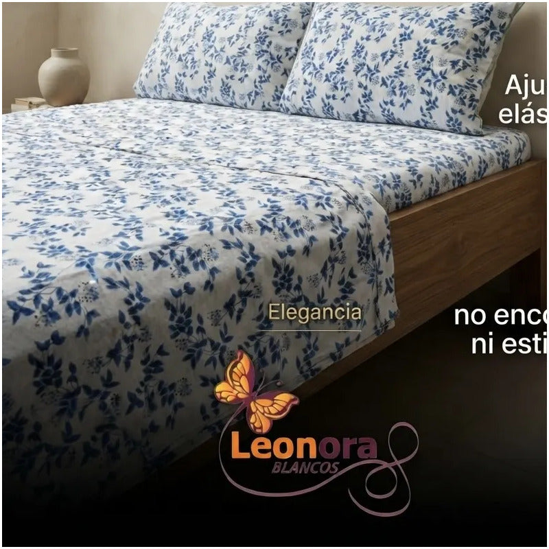 Juego De Sabana Matrimonial 100% Algodón Suaves Y Frescas Azul Claro Floresta Azul
