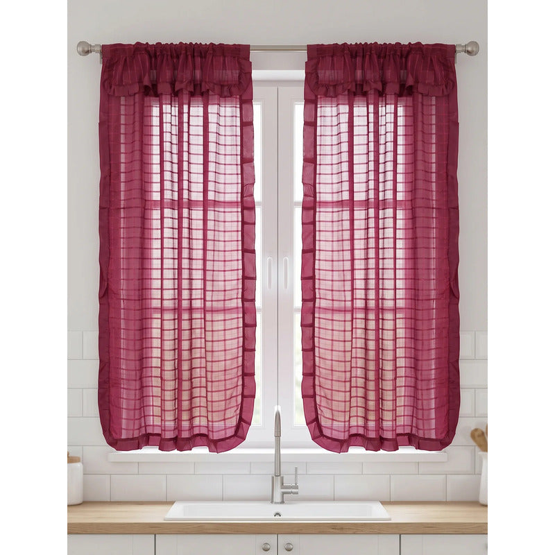 Juego De Cortinas 2 Paneles 2.50x1.95 De Ventana Transparent Vino