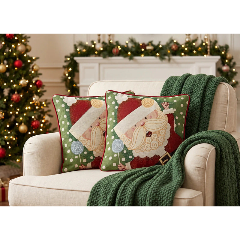 Kit Navideño: Camino De Mesa, Pie De Árbol, Fundas Y Tapete Verde