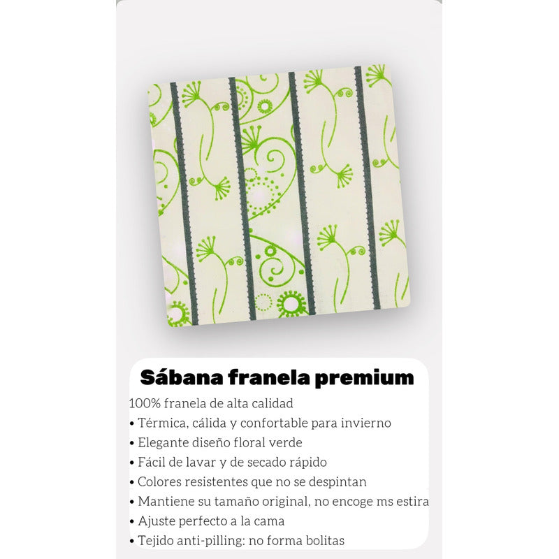 Juego De Sabanas Franela Mariol 100% Algodón Matrimonial Verde Claro Verde Primavera