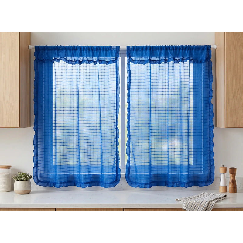 Juego De Cortinas 2 Paneles 2.50x1.95 De Ventana Transparent Azul Marino