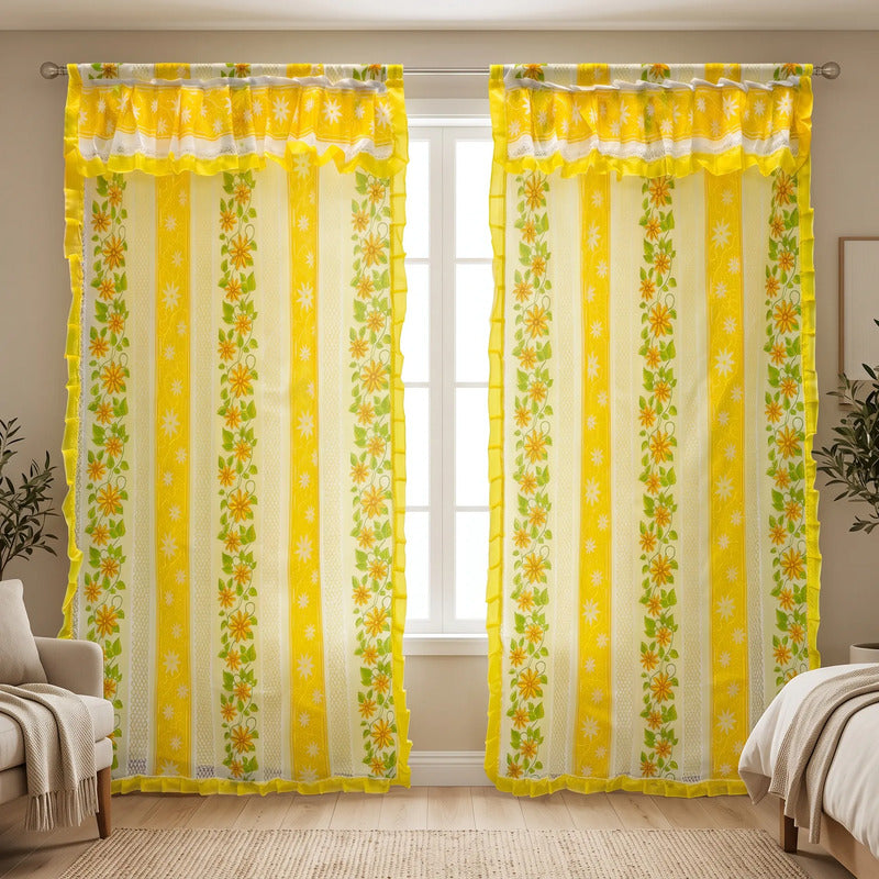 Cortinas Estampadas Para Ventana Con Forro Interior 2.9x2m Amarillo
