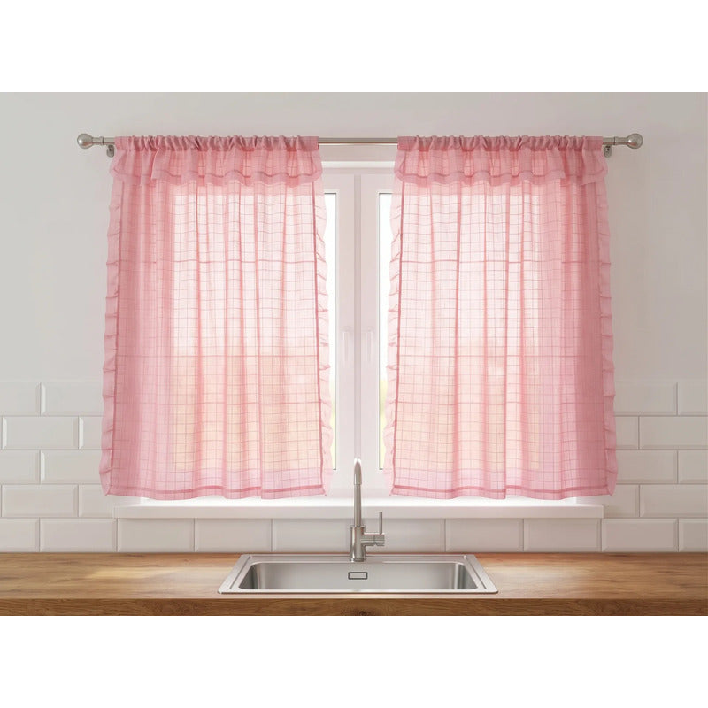 Juego De Cortinas 2 Paneles 2.50x1.95 De Ventana Transparent Rosa Claro