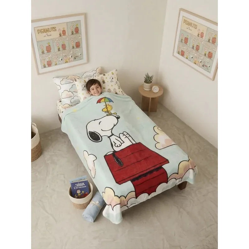 Frazada Matrimonial Providencia Snoopy Turquesa Super Suave Snoopy Casita Roja Turquesa 700 G Turquesa