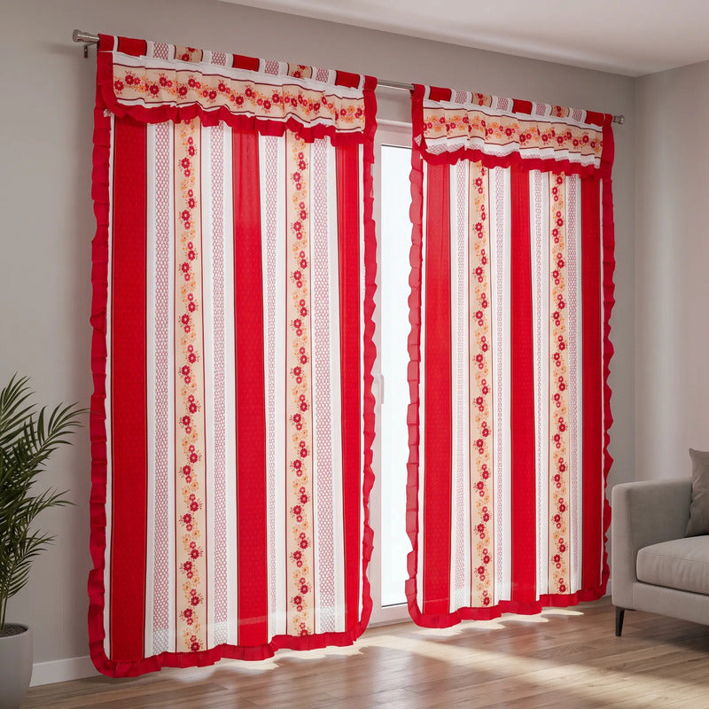 Cortinas Estampadas Para Ventana Con Forro Interior 2.9x2m Rojo