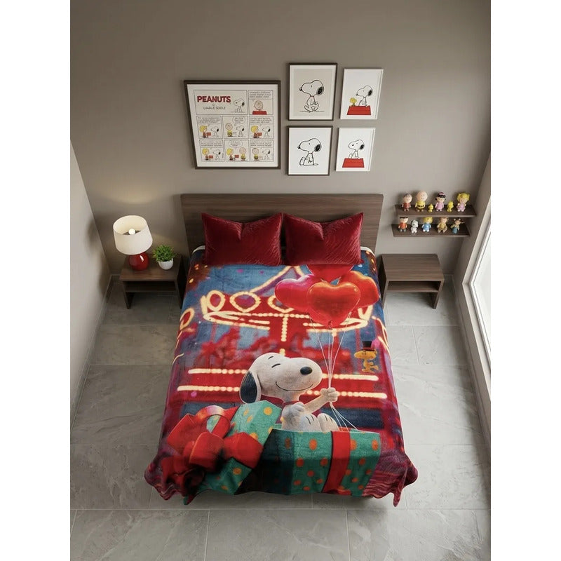 Frazada Matrimonial  Extra Suave Y Calientita Snoopy Regalo Rojo