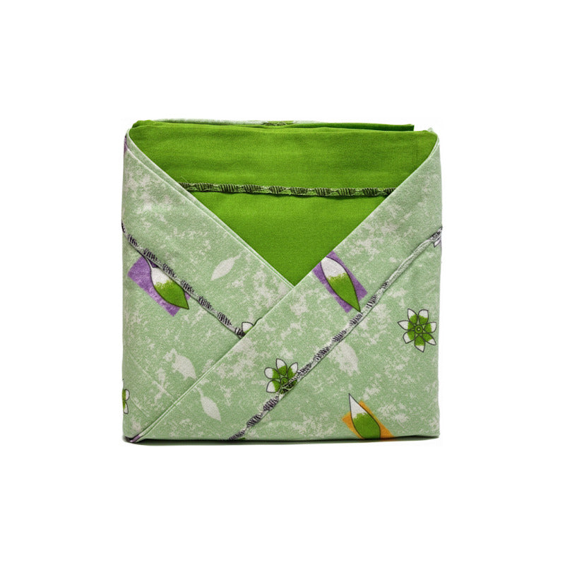 Juego De Sábanas Matrimonial Leonora Franela Planchada 2mts Verde Claro Hojas Verdes