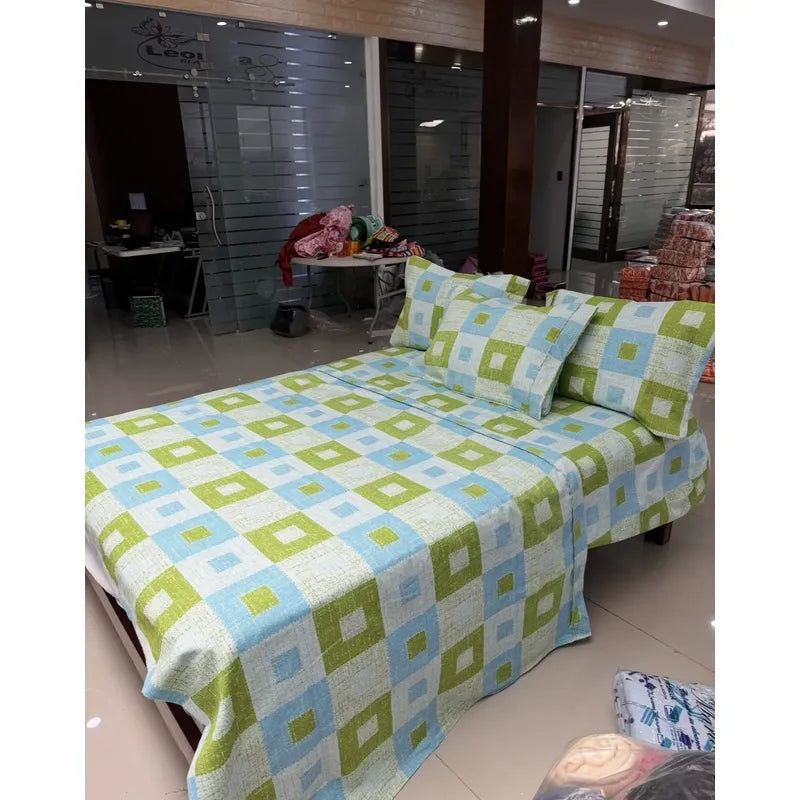 Juego De Sabanas Franela Mariol 100% Algodón King Size Azul Claro Milan Azul/verde