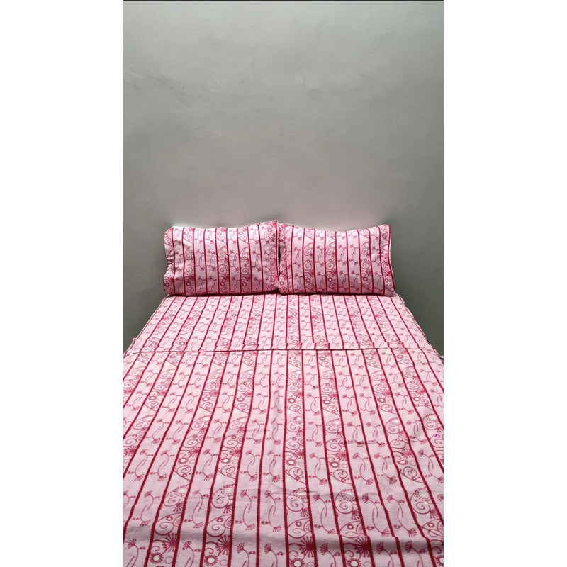 Juego De Sabanas Franela Mariol 100% Algodón Matrimonial Rosa Diente De Leon Rosa