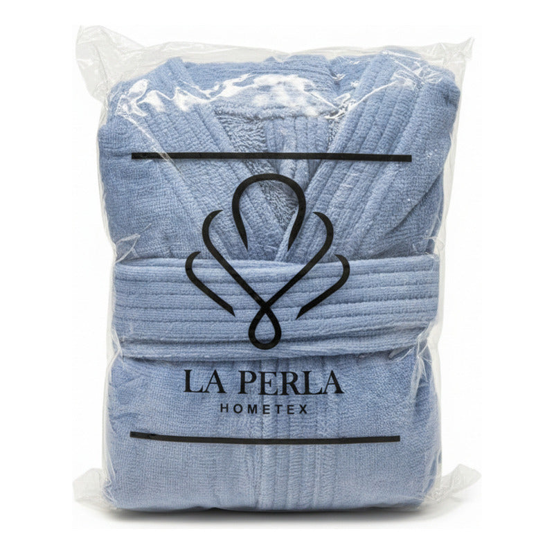 Bata De Baño Leonora Rasurada 100% Algodón Super Absorbente Azul Azul Acero M-l