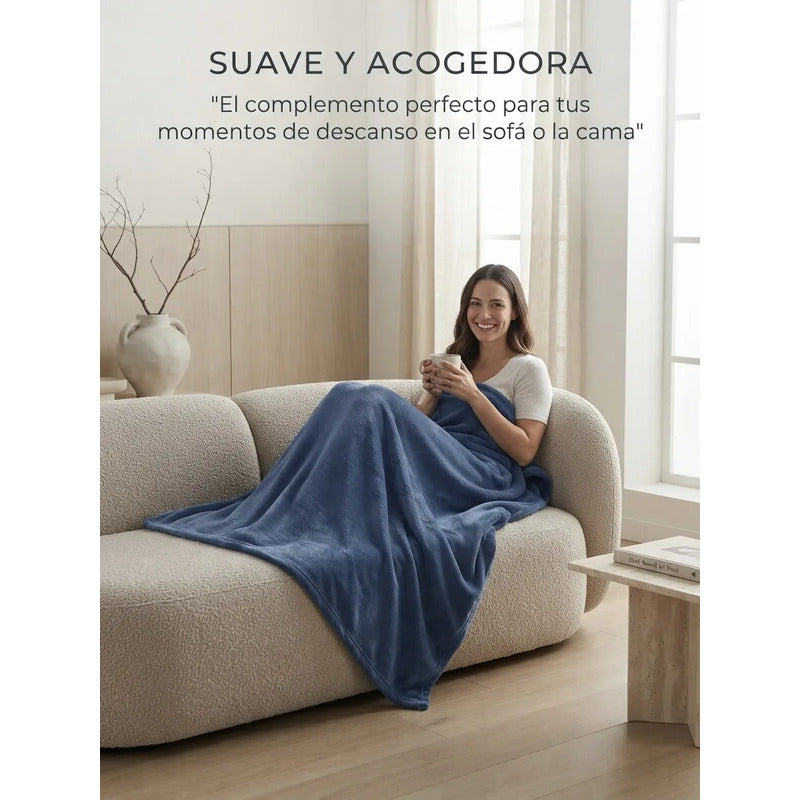 Cobertor Frazada Matrimonial Textura Durazno Lisa Calientita Azul Noche Liso 700 G Azul Oscuro