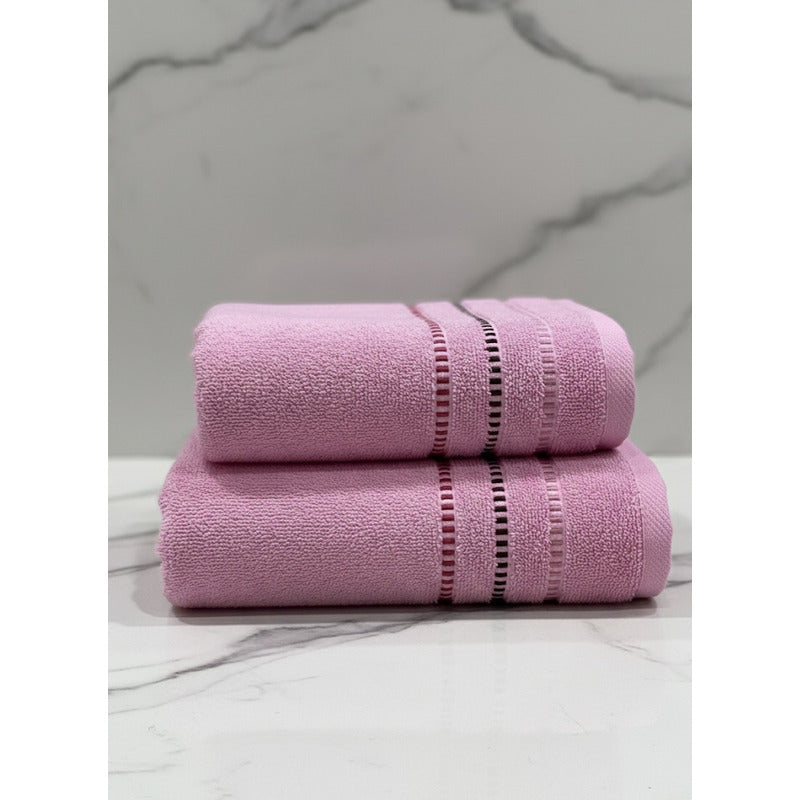 Toallas Baño Completo 100% Algodón Super Absorbente Rosa